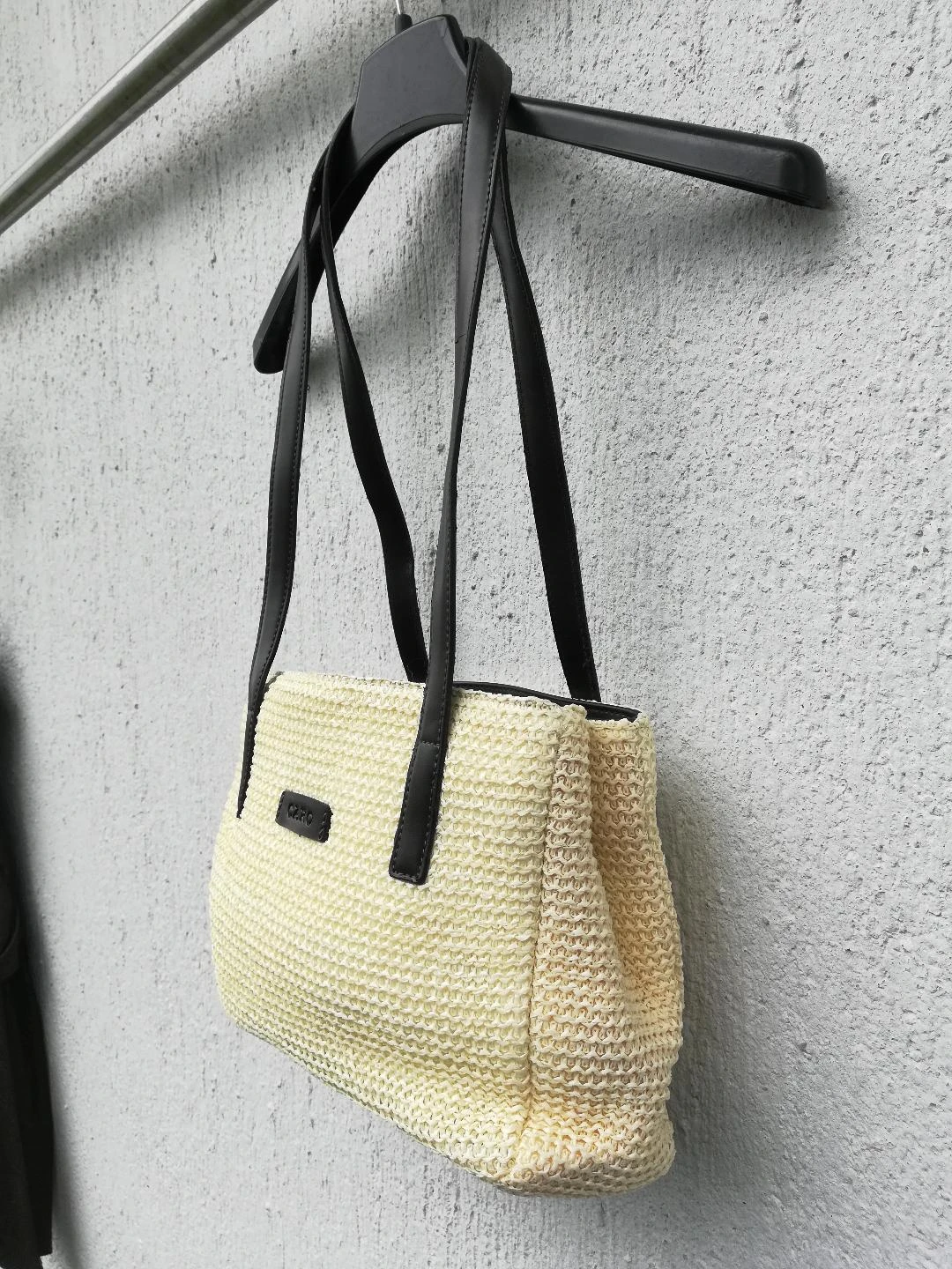 Pequeño bolso bandolera de 2 asas con doble compartimento tipo trenzado, amarillo, paja, nuevo – photo 15